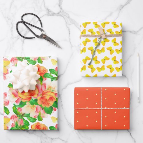 Colorful Spring Flowers and Butterflies Assorted Wrapping Paper Sheets
