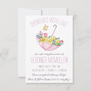 Colorful Spring Flowers and Umbrella Baby Shower Invitation