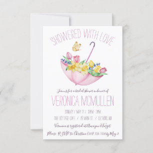 Colorful Spring Flowers and Umbrella Bridal Shower Invitation