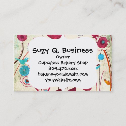 Colorful Spring Flowers Birds Mulberry Blue Orange Business Card Templates