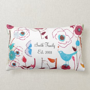 Colorful Spring Flowers Birds Mulberry Blue Orange Lumbar Pillow by PrettyPatternsGifts at Zazzle