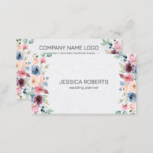 Colorful spring flowers border mini business card