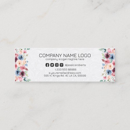 Colorful spring flowers border mini business card