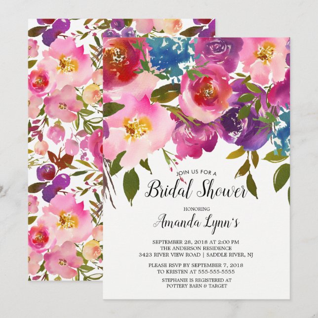 Colorful Spring Flowers Bridal Shower Invitation (Front/Back)