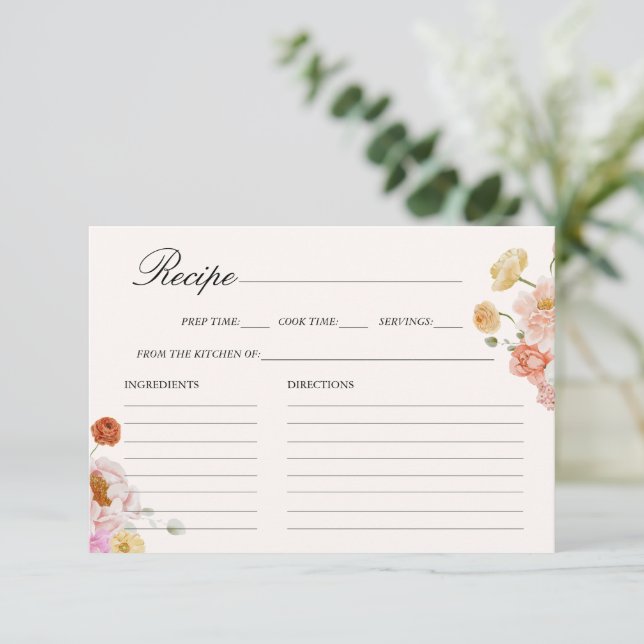Colorful Spring Flowers Bridal Shower Recipe Card (Standing Front)