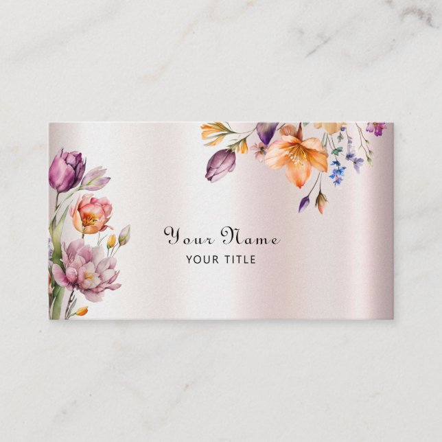 Colorful Spring Flowers Business Card (Front)