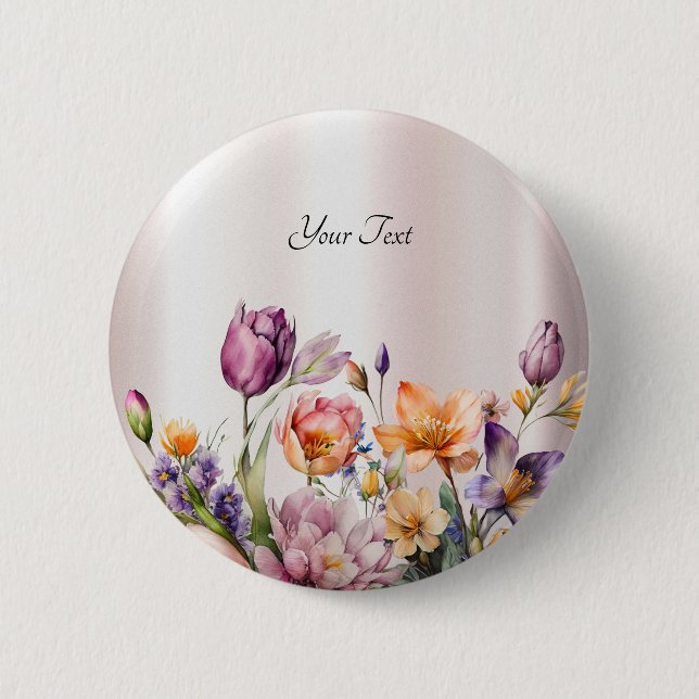 Colorful Spring Flowers Button (Front)