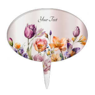 Colorful Spring Flowers Cake Topper