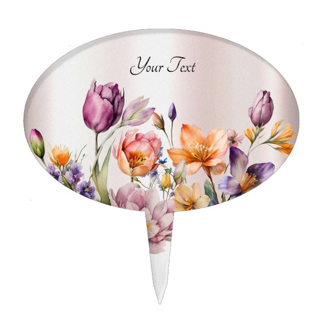 Colorful Spring Flowers Cake Topper (Front)