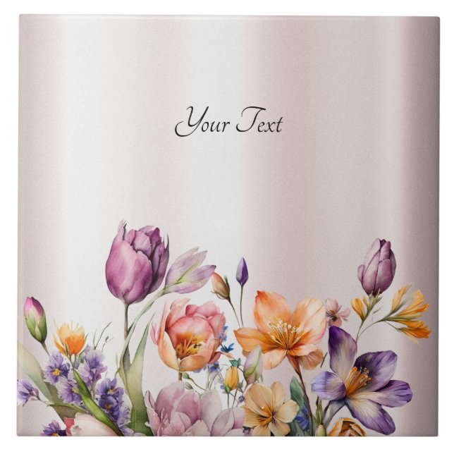 Colorful Spring Flowers Ceramic Tile (Front)