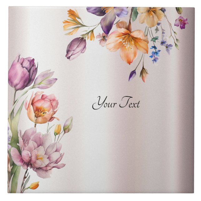 Colorful Spring Flowers Ceramic Tile (Front)