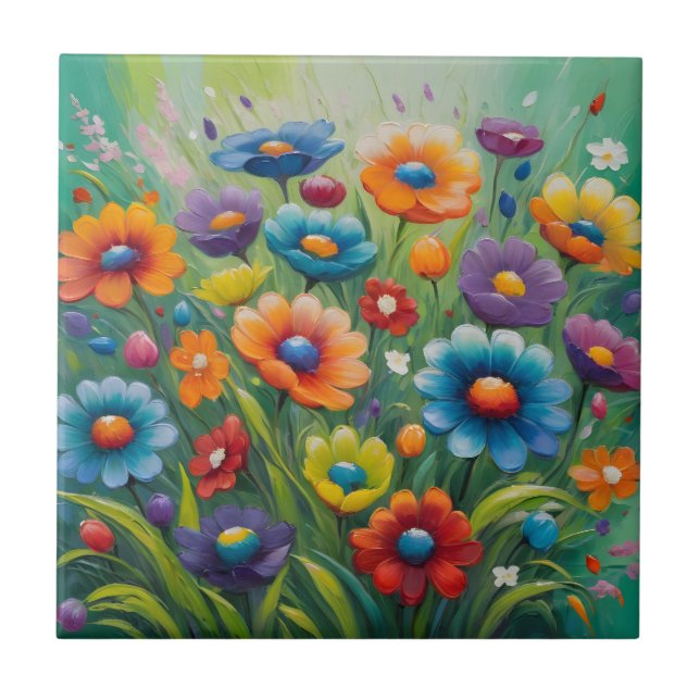 Colorful spring flowers ceramic tile (Front)
