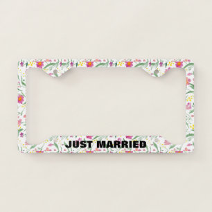 Colorful spring flowers collage pattern license plate frame