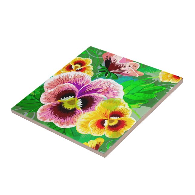 Colorful Spring Flowers Design Ceramic Tile (Side)