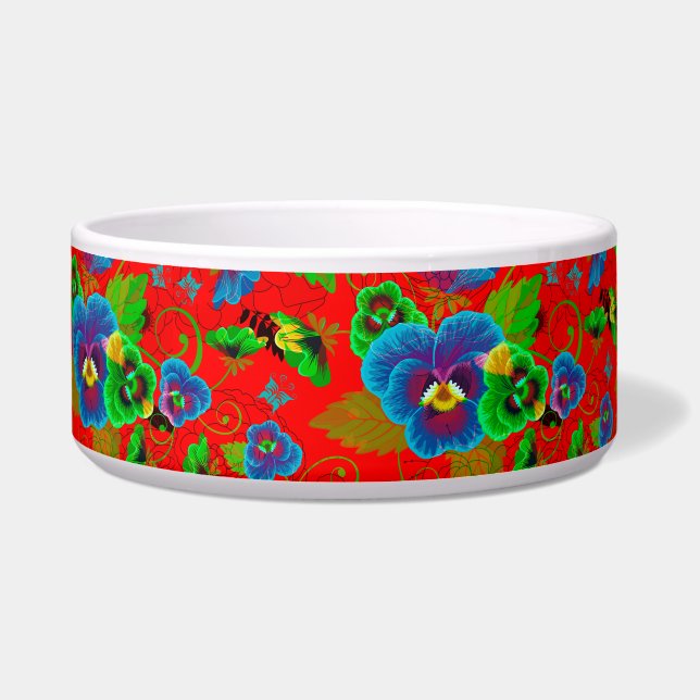 Colorful Spring Flowers Design Red Background Bowl (Front)