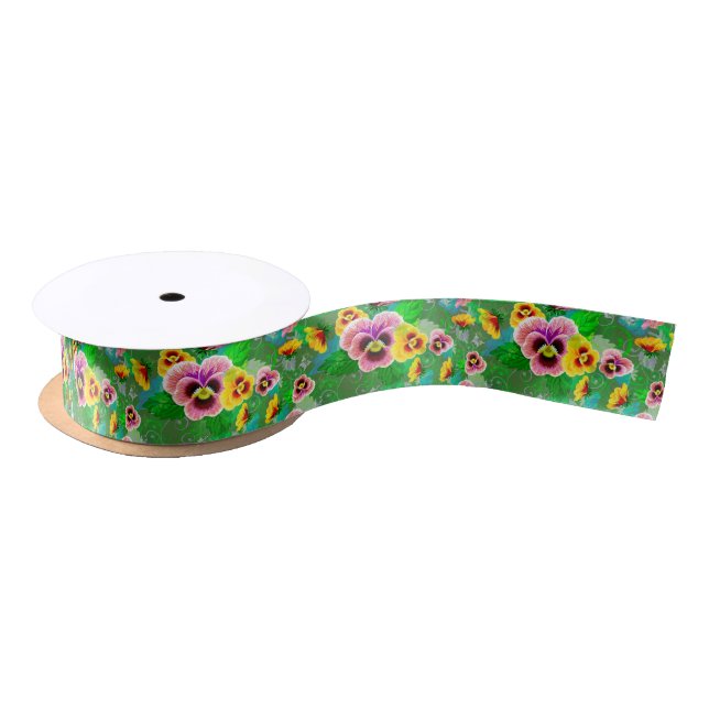 Colorful Spring Flowers Design Satin Ribbon (Spool)