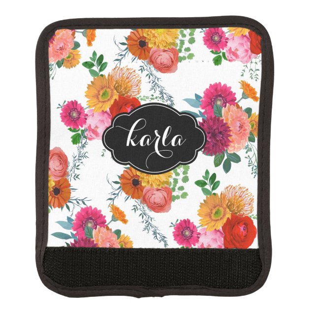 Colorful Spring Flowers & Diamonds Bling Luggage Handle Wrap (Front)