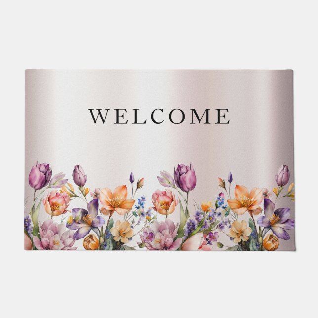 Colorful Spring Flowers Doormat (Front)