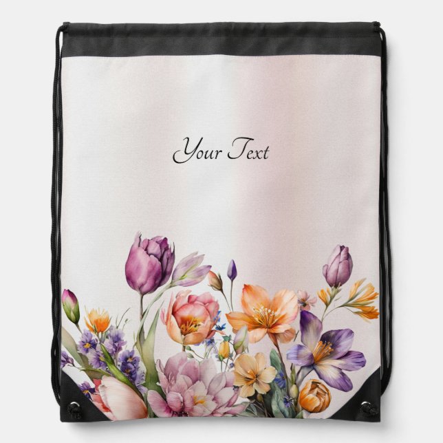 Colorful Spring Flowers Drawstring Backpack (Front)