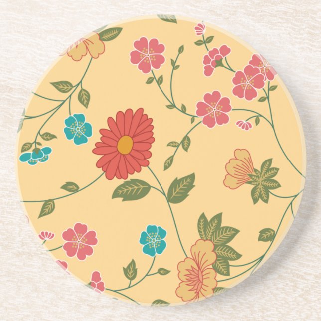 Colorful Spring Flowers Drink Coaster (Front)