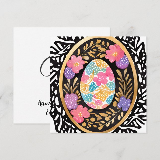Colorful Spring Flowers Easter Egg Watercolor Holiday Card (Front/Back)