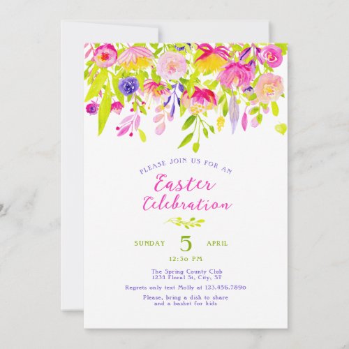 Colorful Spring Flowers Easter Invitation