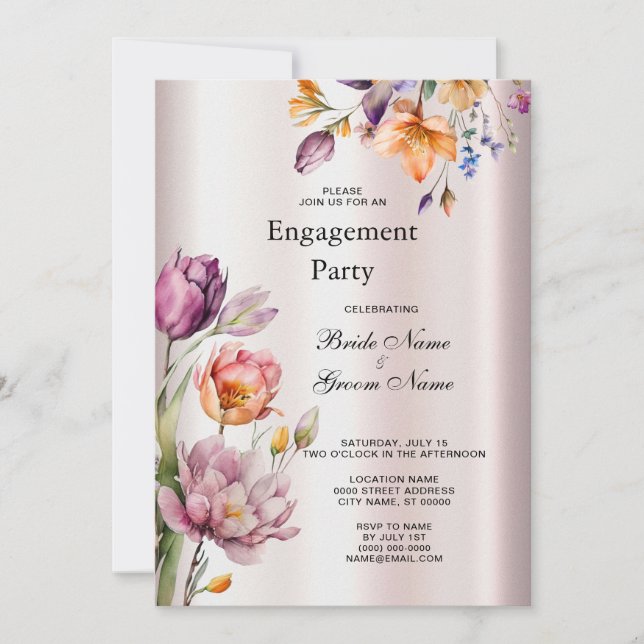Colorful Spring Flowers Engagement Invitation (Front)