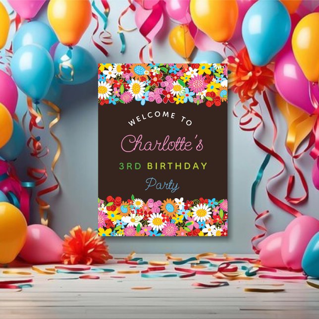 Colorful Spring Flowers Garden Birthday Welcome Poster (Colorful Whimsical Spring Flowers Garden Girl's Birthday Party Welcome Poster @ fat_fa_tin)