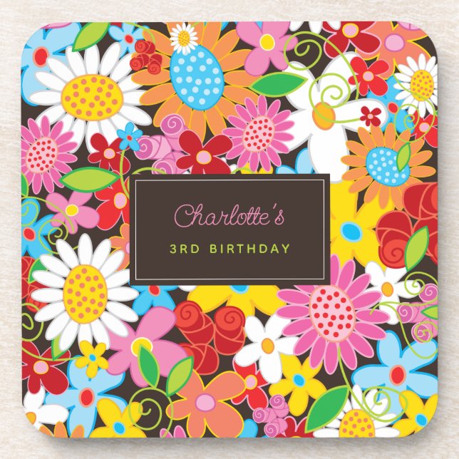 Colorful Spring Flowers Garden Cork Coaster (Front)