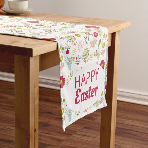 Colorful Spring Flowers Happy Easter  Short Table Runner