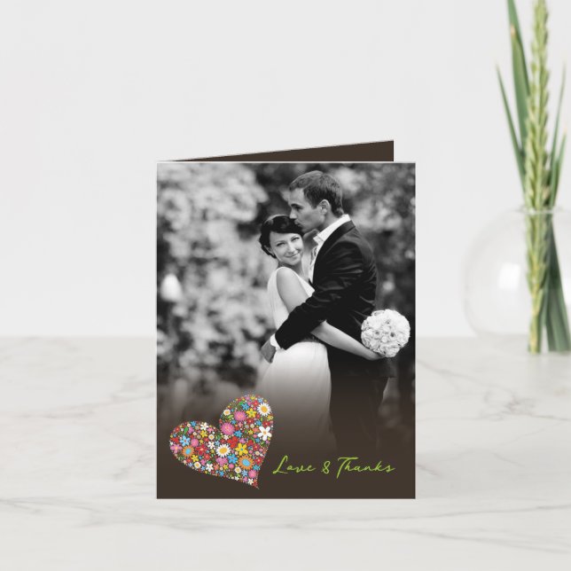 Colorful Spring Flowers Heart Whimsical Wedding Thank You Card (Front)