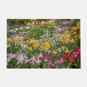 Colorful Spring Flowers in full bloom Doormat