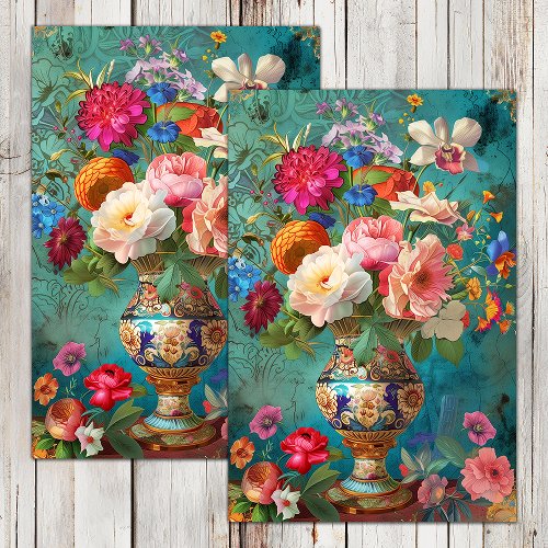 COLORFUL SPRING FLOWERS IN VASE DECOUPAGE TISSUE PAPER