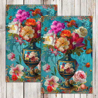 COLORFUL SPRING FLOWERS IN VASE DECOUPAGE TISSUE PAPER