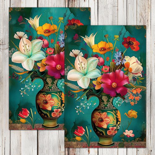 COLORFUL SPRING FLOWERS IN VASE DECOUPAGE TISSUE PAPER