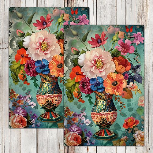 COLORFUL SPRING FLOWERS IN VASE DECOUPAGE TISSUE PAPER