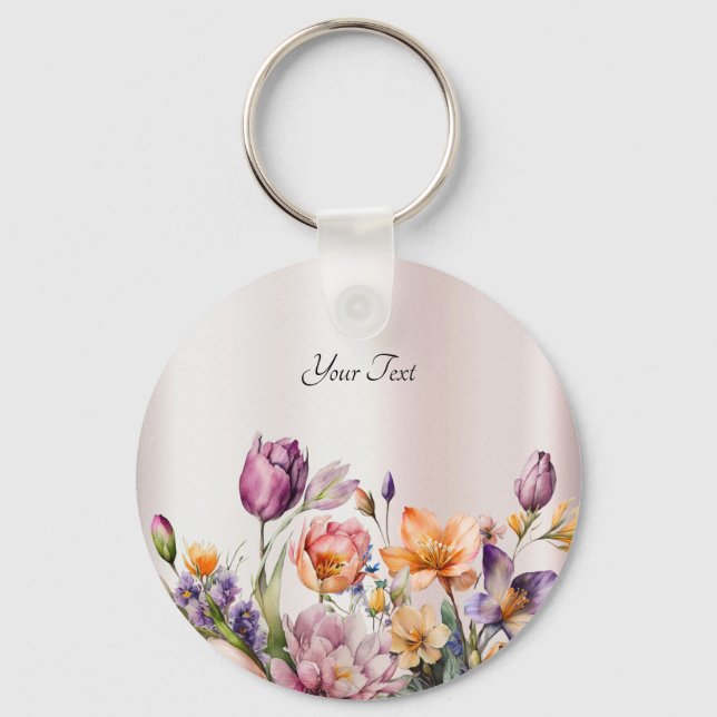 Colorful Spring Flowers Keychain (Front)