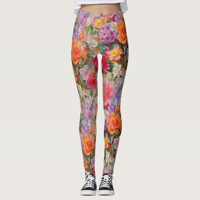Colorful Spring Flowers Leggings (Front)