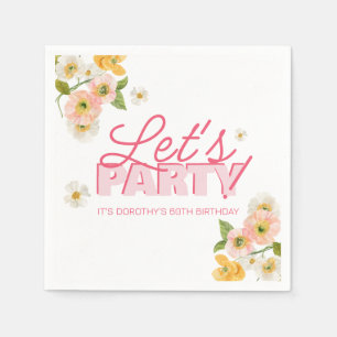 Colorful Spring Flowers Lettering 60th Birthday Napkins