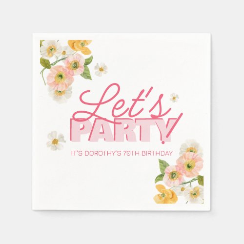 Colorful Spring Flowers Lettering 70th Birthday Napkins