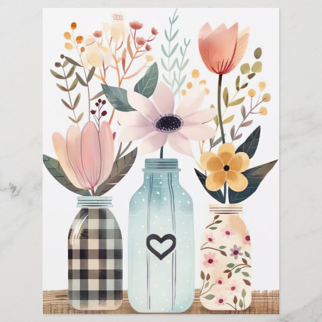 colorful spring flowers mason jar scrapbook paper (Front)