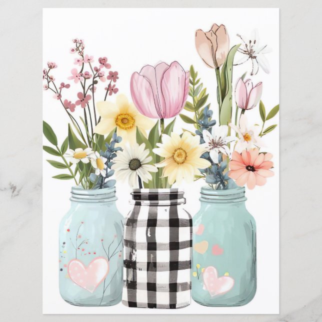 colorful spring flowers mason jar scrapbook paper (Front)