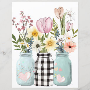 colorful spring flowers mason jar scrapbook paper
