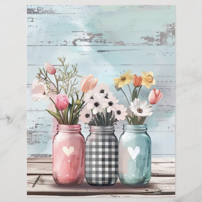 colorful spring flowers mason jar scrapbook paper (Front)