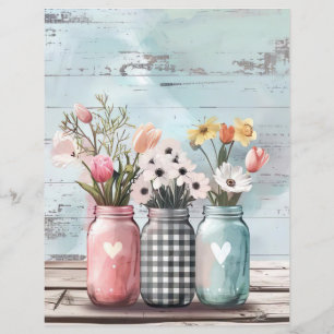 colorful spring flowers mason jar scrapbook paper