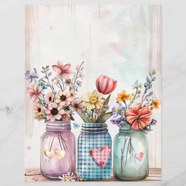 colorful spring flowers mason jar scrapbook paper (Front)