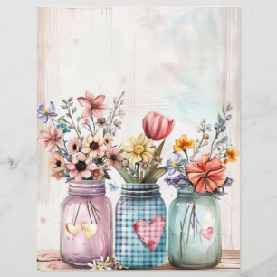 colorful spring flowers mason jar scrapbook paper