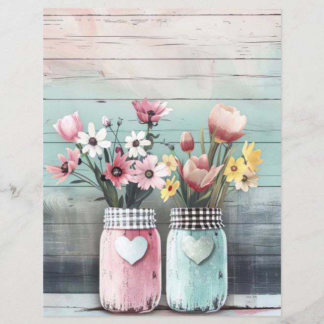 colorful spring flowers mason jar scrapbook paper (Front)