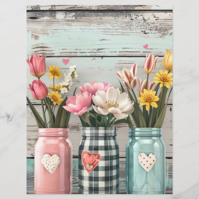 colorful spring flowers mason jar scrapbook paper (Front)