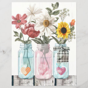 colorful spring flowers mason jar scrapbook paper